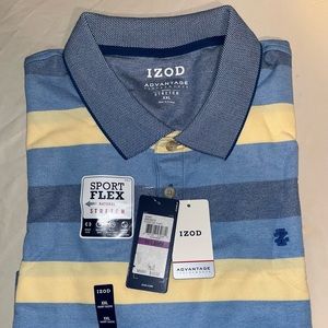 NWT, Izod Men’s Advantage Performance Striped Polo, XXL, Yellow / Blue / Navy